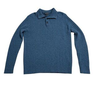 BANANA REPUBLIC PULLOVER WOOL BLEND ITALIAN YARN MENS L BLUE QUIET LUXURY RIBBED